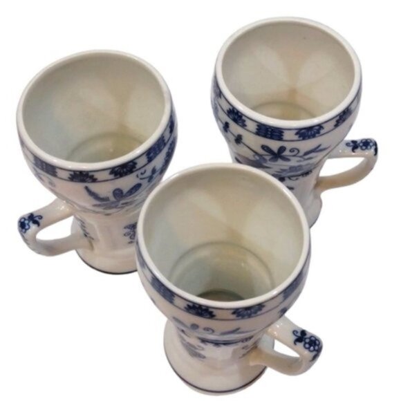 Vienna Woods Vintage Fine China Sundae/Soda Mugs‎ Blue White Onion Pattern Set 3 - Picture 4 of 11